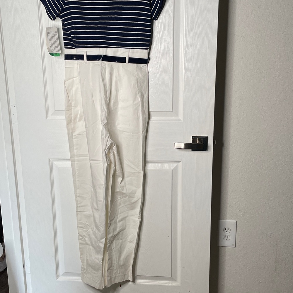 NWT John Roberts Sailor Striped Short Sleeve Hooded Belted Jumpsuit Vintage - Picture 7 of 7